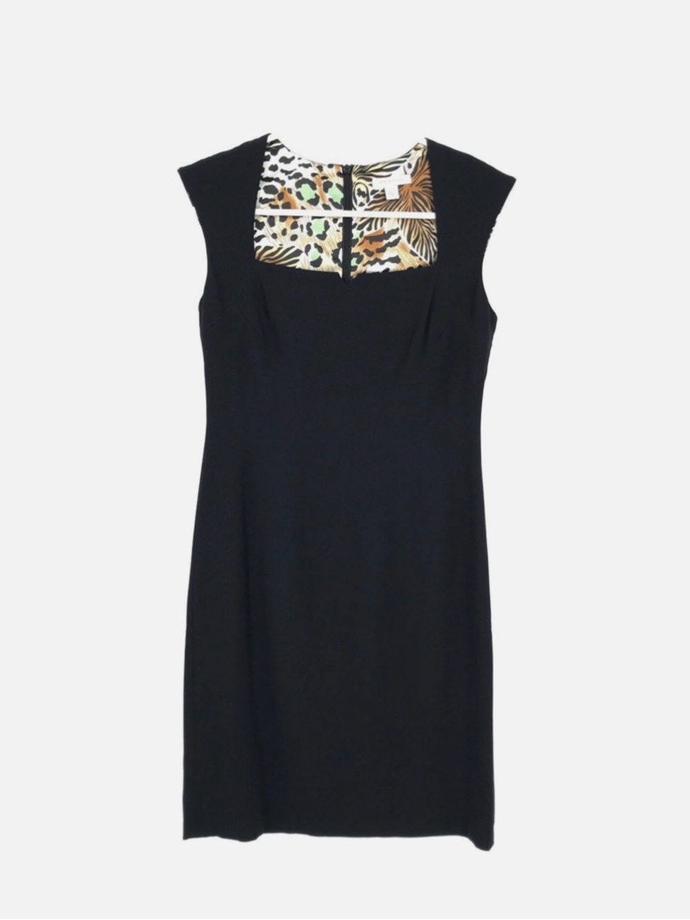 Y2K Boston Proper Black Sheath Dress with Square neckline - animal print lined